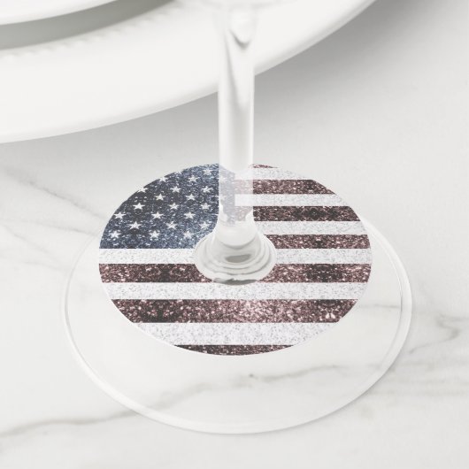 Étiquette Pour Verre De Vin Drapeau rustique rouge blanc bleu étincelant USA (De près)