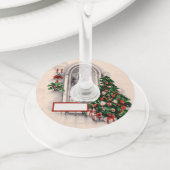 Étiquette Pour Verre De Vin Éclairage de la fenêtre de Noël Verre de vin (De près)