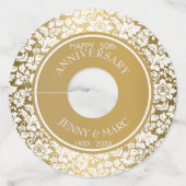 Étiquette Pour Verre De Vin Élégant Damas blanc (Dos)