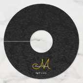 Étiquette Pour Verre De Vin Élégant noir blanc or simple Mariage Monogramme (Devant)