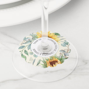 Étiquette Pour Verre De Vin Elégant Sunflower Eucalyptus Mariage Favoriser