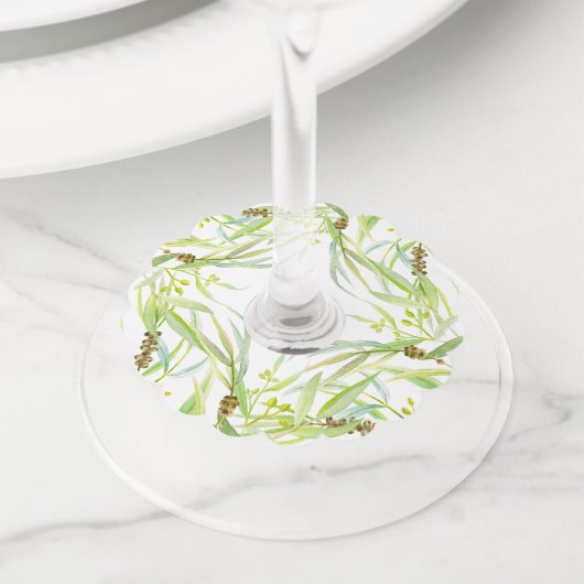 Étiquette Pour Verre De Vin Eucalyptus aquarelle art vert feuilles (De près)