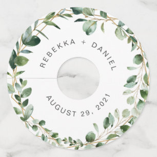 Étiquette Pour Verre De Vin Eucalyptus géométrique Vert Mariage personnalisé