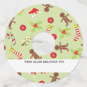Étiquette Pour Verre De Vin Festif pain d'épices Hommes Noël
