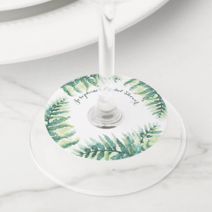 Étiquette Pour Verre De Vin Fête des mariées personnalisée Green Fern