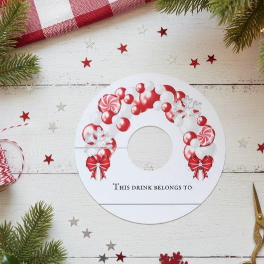 Étiquette Pour Verre De Vin Fête d'hiver avec arche de ballons de Noël