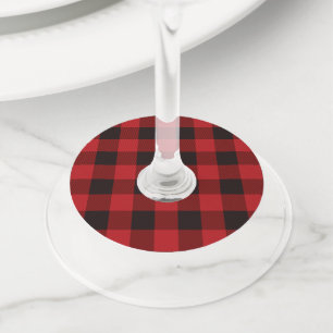 Étiquette Pour Verre De Vin fête plaid rouge rustique d'hiver bûcheron