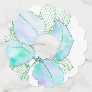 Étiquette Pour Verre De Vin Feuilles botaniques aquarelle vert menthe lavande