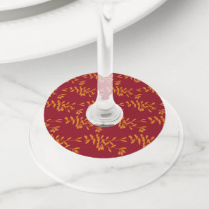 Étiquette Pour Verre De Vin Feuilles de branches de silhouette orange sur roug