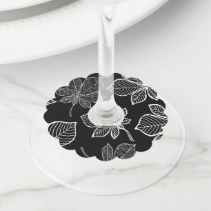 Étiquette Pour Verre De Vin Feuilles stylisées 3