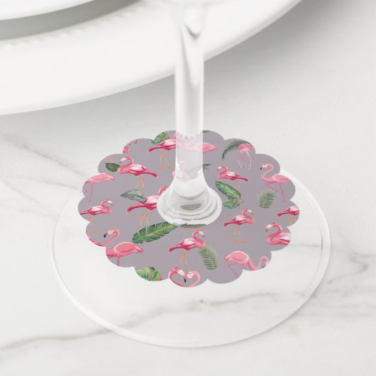 Étiquette Pour Verre De Vin Flamingos Love Pattern 6 (De près)