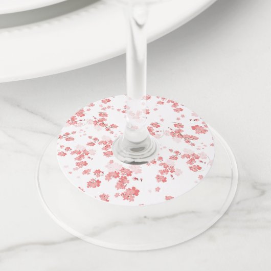 Étiquette Pour Verre De Vin Fleur cerise 2 (De près)