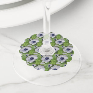 Étiquette Pour Verre De Vin Fleur d'anémone florale blanche