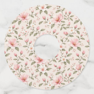 Étiquette Pour Verre De Vin Fleur de cerisier rose tendre motif sans couture