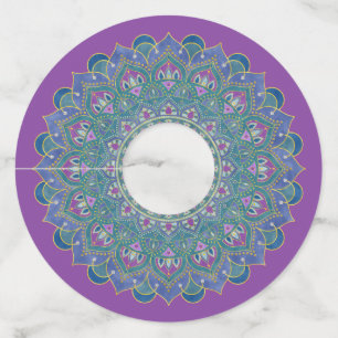 Étiquette Pour Verre De Vin Fleur de Vie - Mandala de style indien 1