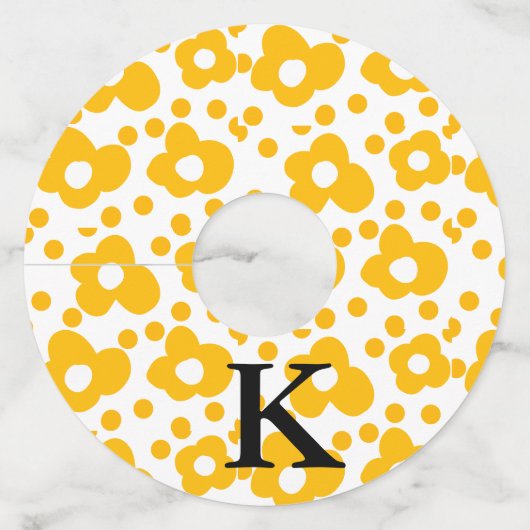 Étiquette Pour Verre De Vin Fleur marguerite jaune ajouter monogramme mus (Devant)