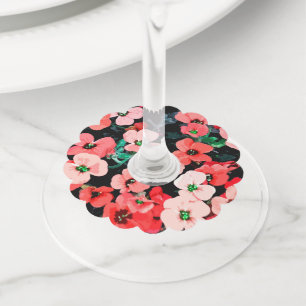 Étiquette Pour Verre De Vin Fleur rouge aquarelle