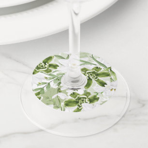 Étiquette Pour Verre De Vin Fleurs aquarelle blanche 2