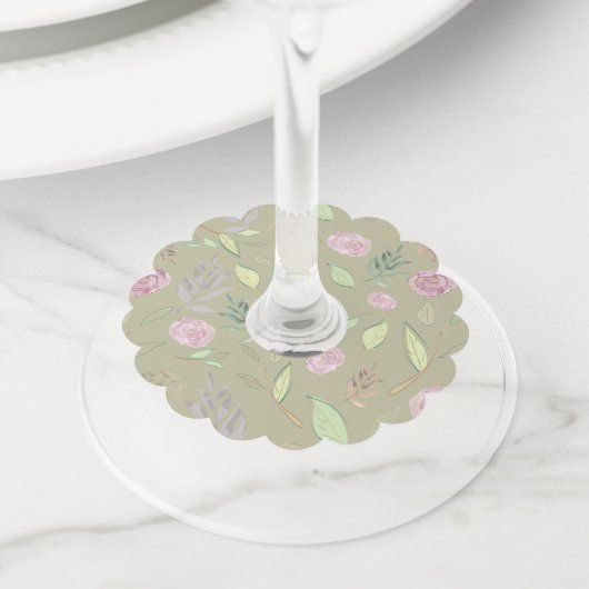 Étiquette Pour Verre De Vin Fleurs d'aquarelle festive 5 (De près)