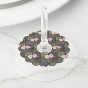 Étiquette Pour Verre De Vin Fleurs de cactus roses et jaunes