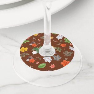Étiquette Pour Verre De Vin Fleurs jaunes et roses blanches 12