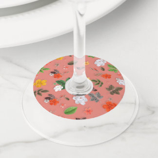 Étiquette Pour Verre De Vin Fleurs jaunes et roses blanches 19