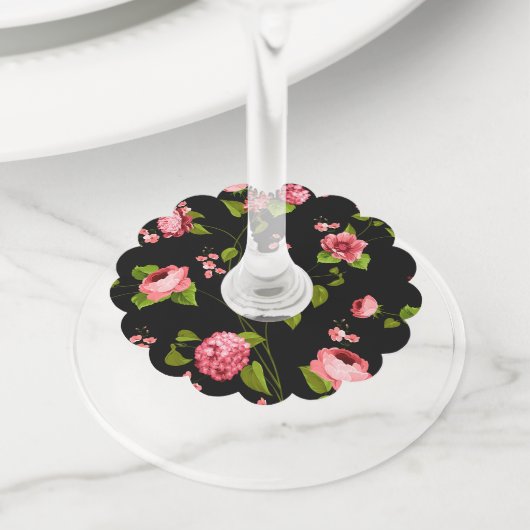 Étiquette Pour Verre De Vin Fleurs Motif 18 (De près)
