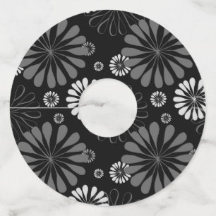 Étiquette Pour Verre De Vin Fleurs rétro noir et blanc