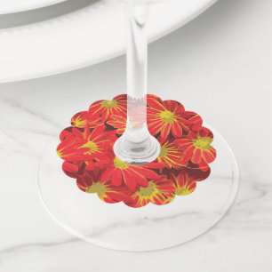 Étiquette Pour Verre De Vin Fleurs rouges et jaunes 1