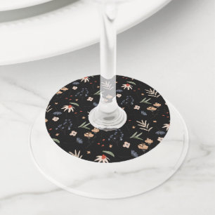 Étiquette Pour Verre De Vin Fleurs simples à l'aquarelle 1