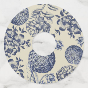 Étiquette Pour Verre De Vin Flore d'impression florale de fleurs bleues antiqu