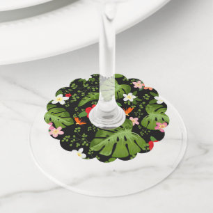 Étiquette Pour Verre De Vin Fond de fleurs tropicales 3