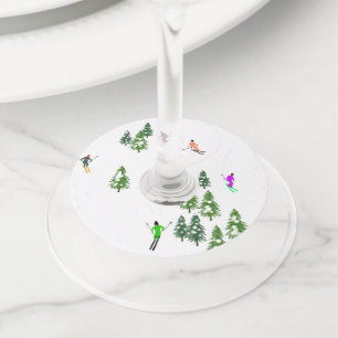 Étiquette Pour Verre De Vin Freeride Skieurs Alpins Ski Ski Skis Art Party