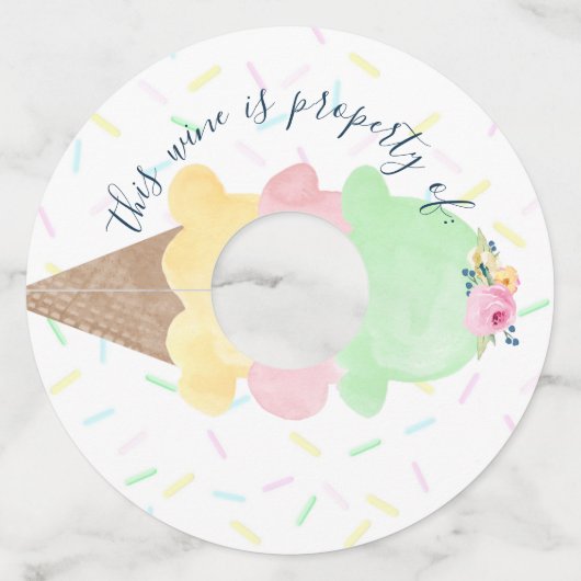 Étiquette Pour Verre De Vin Glace Mariage ou Baby Shower (Devant)