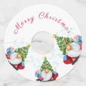 Étiquette Pour Verre De Vin Gnomes mignons avec arbre de Noël Casquette et cad (Devant)