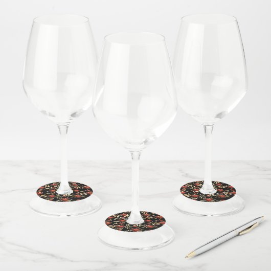 Étiquette Pour Verre De Vin Gold et Black 3 D Coeurs rouges (Lot)