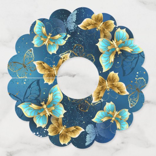 Étiquette Pour Verre De Vin Golden butterflies (Devant)