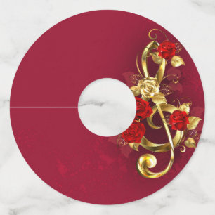 Étiquette Pour Verre De Vin Golden Treble Clef avec fleurs Roses