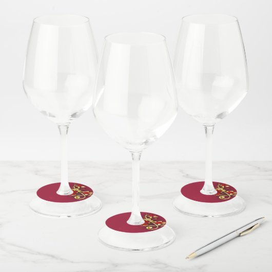 Étiquette Pour Verre De Vin Golden Treble Clef avec fleurs Roses (Lot)