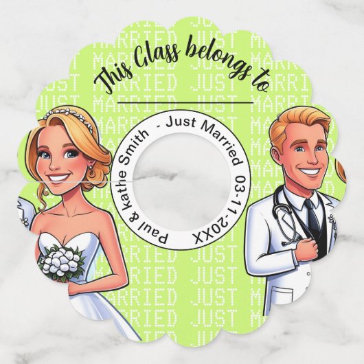 Étiquette Pour Verre De Vin green yellow doctor cartoon WEDDING stethosco (Devant)