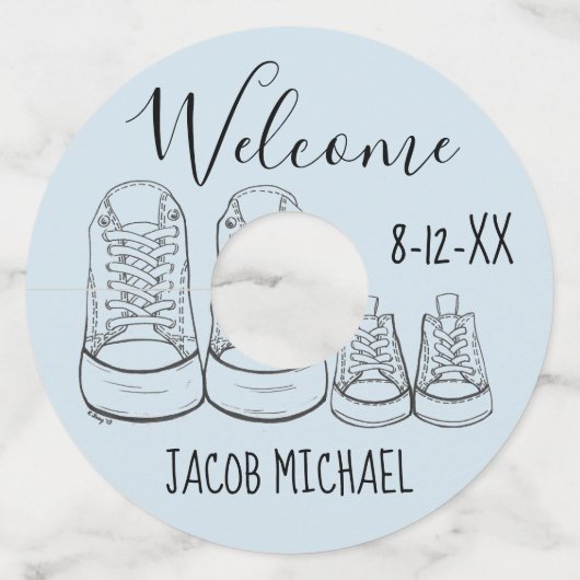 Étiquette Pour Verre De Vin Grosses chaussures Chaussures bébé Douche Baptême  (Devant)