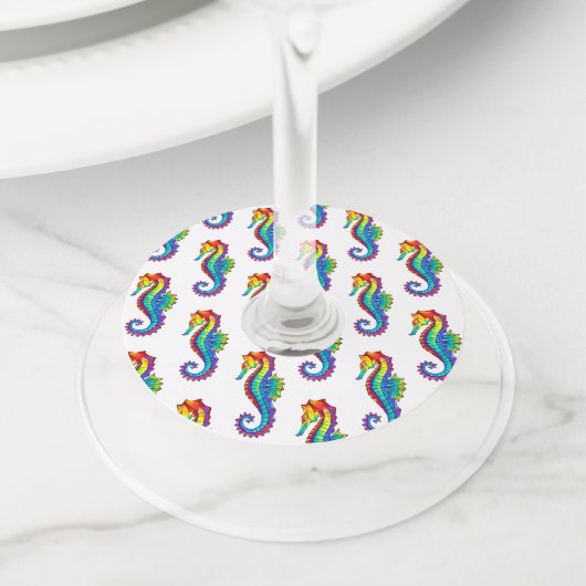 Étiquette Pour Verre De Vin Hippocampe polygonal arc-en-ciel (De près)