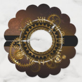 Étiquette Pour Verre De Vin Horloge Steampunk avec des engrenages anciens (Devant)