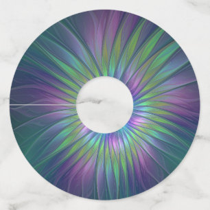 Étiquette Pour Verre De Vin Imaginaire brillant coloré Fleur Abstrait Fractal