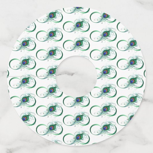 Étiquette Pour Verre De Vin Infinity Symbol with Peacock Feather (Devant)
