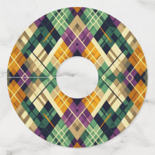 Étiquette Pour Verre De Vin Jacquard Mardi Gras jaune violet vert