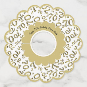 Étiquette Pour Verre De Vin Joyeux 70e anniversaire Thème Gold and White Numbe