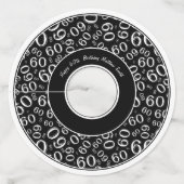 Étiquette Pour Verre De Vin Joyeux anniversaire 60ème Noir et Blanc thème Nomb (Dos)