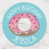 Étiquette Pour Verre De Vin Joyeux Anniversaire Pink Frosted Donut (Devant)