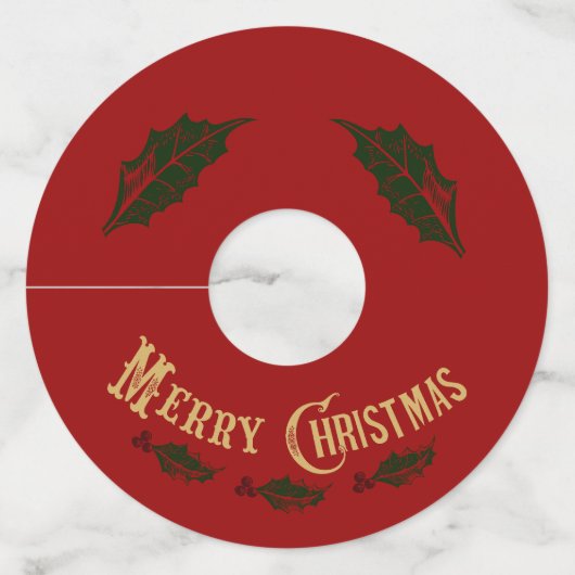 Étiquette Pour Verre De Vin Joyeux Noël d'or (Devant)